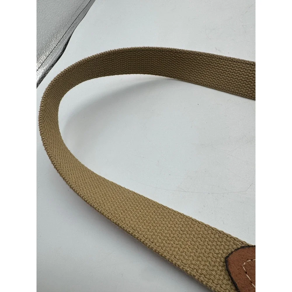 Orange White Checkered Ribbon Canvas Web Belt Leather Tabs Brass Buckle Size 34